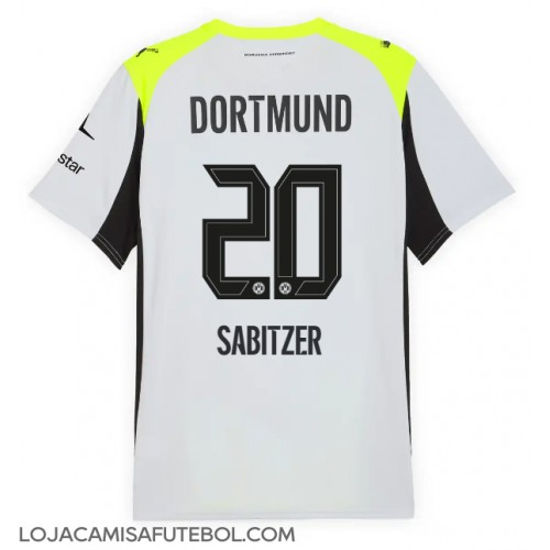 Camisa de Futebol Borussia Dortmund Marcel Sabitzer #20 Equipamento Secundário 2025-26 Manga Curta Camisa de Futebol Borussia Dortmund Marcel Sabitzer #20 Equipamento Secundário 2025-26 Manga Curta
